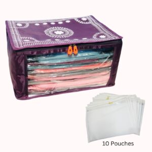 Saree Cover with 10 Pouches (Size - 46 x 36 x 26cm)