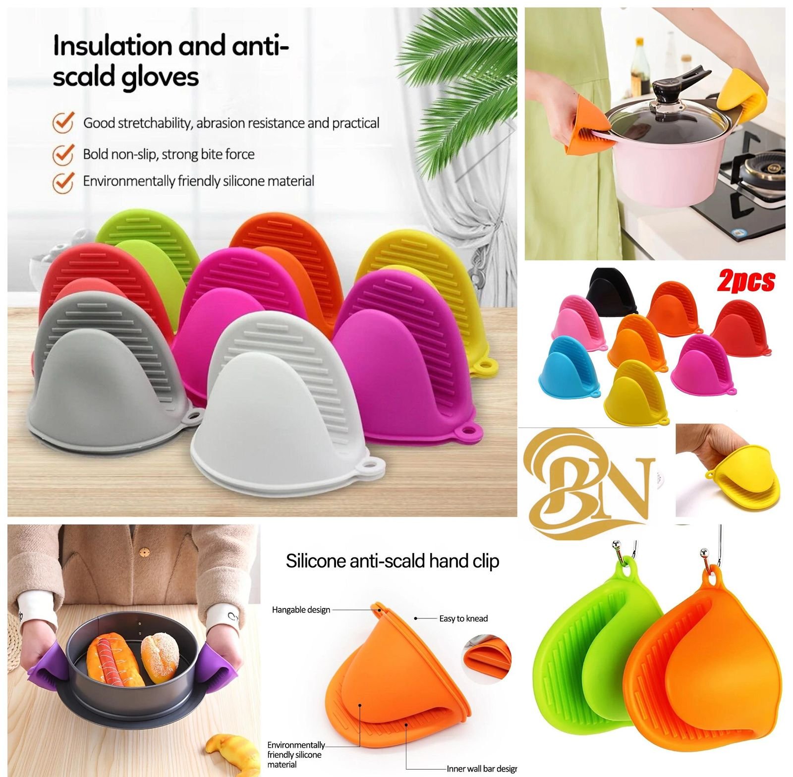 2Pcs Silicone Anti-scalding Glove Mitts Potholder For Kitchen