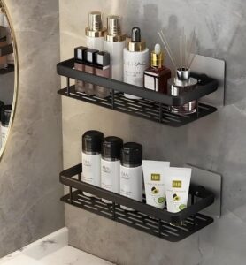 2 Pcs Self-Adhesive Wall-Mounted Bathroom/Kitchen Shelf Organizer