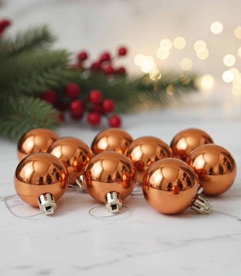 Christmas Hanging Rose Gold Balls 4cm (Pack of 9)