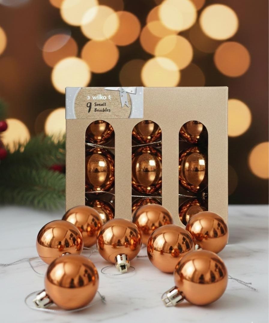 Christmas Hanging Rose Gold Balls 4cm (Pack of 9) - Image 2
