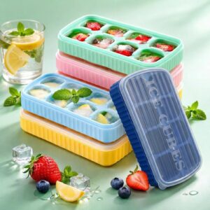 Flexible 8-Cavity Silicone Ice Cube Tray with Spill-Proof Lid – BPA Free