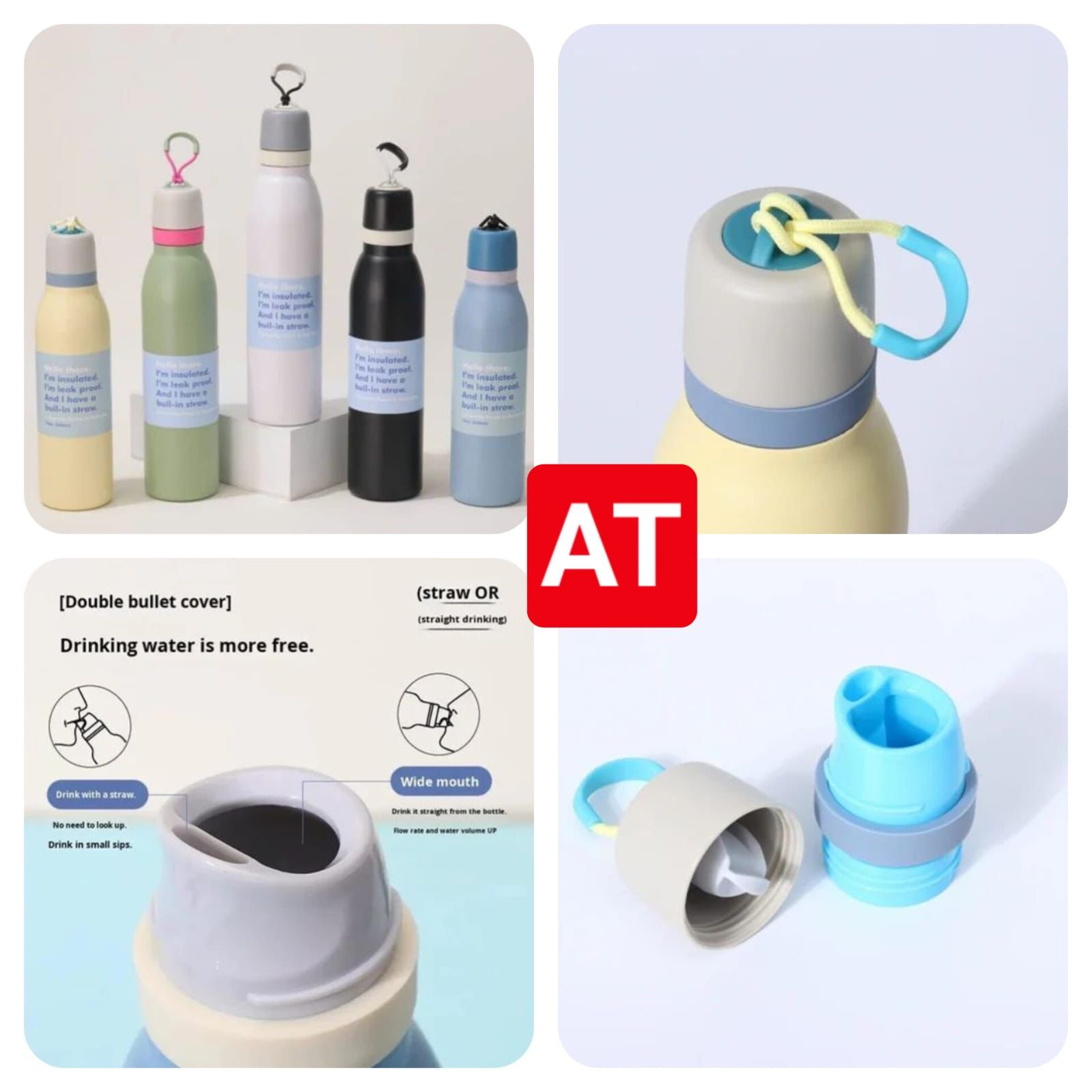 Aesthetic pastel bottle with 2 way drinking