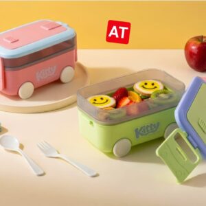 Cute Double Decker Bus Tiffin Box for Kids - Leakproof Stainless Steel School Lunch Box