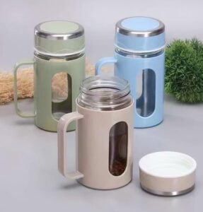 Aesthetic Glass Coffee Mug Tumbler with Lid, Glass Straw & Matte Anti-Slip Sleeve