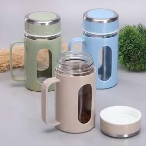 Aesthetic Glass Coffee Mug Tumbler with Lid, Glass Straw & Matte Anti-Slip Sleeve