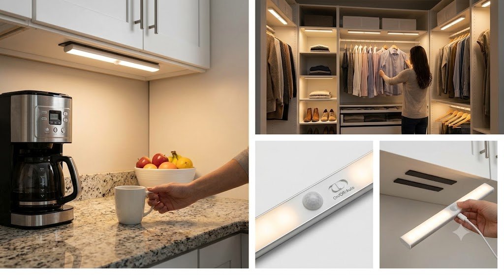 Rechargeable Motion Sensor LED Strip Light for Wardrobe & Kitchen