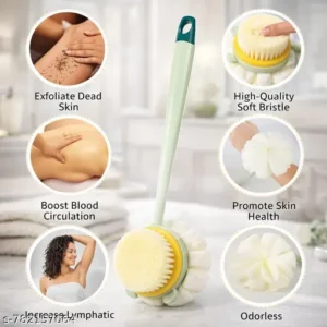 "Long handle bath body brush for back scrubbing and skin exfoliation"